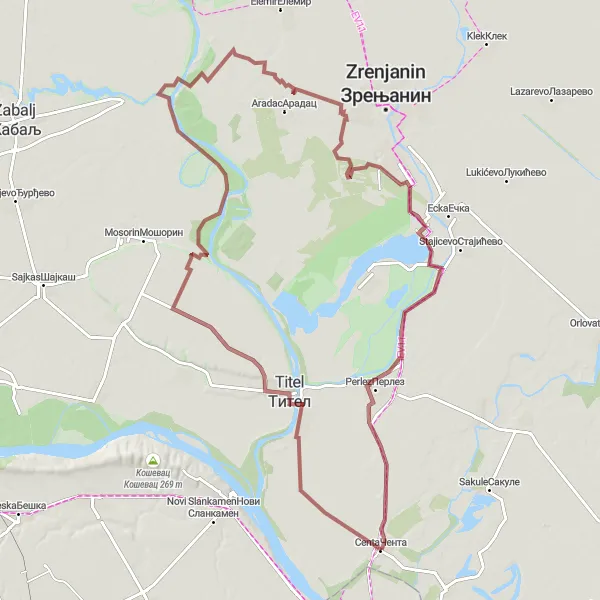 Map miniature of "The Titel Adventure" cycling inspiration in Autonomous Province of Vojvodina, Serbia. Generated by Tarmacs.app cycling route planner