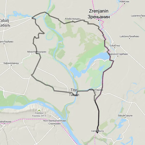 Map miniature of "A Cultural Cycling Adventure" cycling inspiration in Autonomous Province of Vojvodina, Serbia. Generated by Tarmacs.app cycling route planner