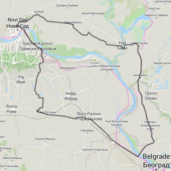 Map miniature of "Discover the Land of Vojvodina" cycling inspiration in Autonomous Province of Vojvodina, Serbia. Generated by Tarmacs.app cycling route planner