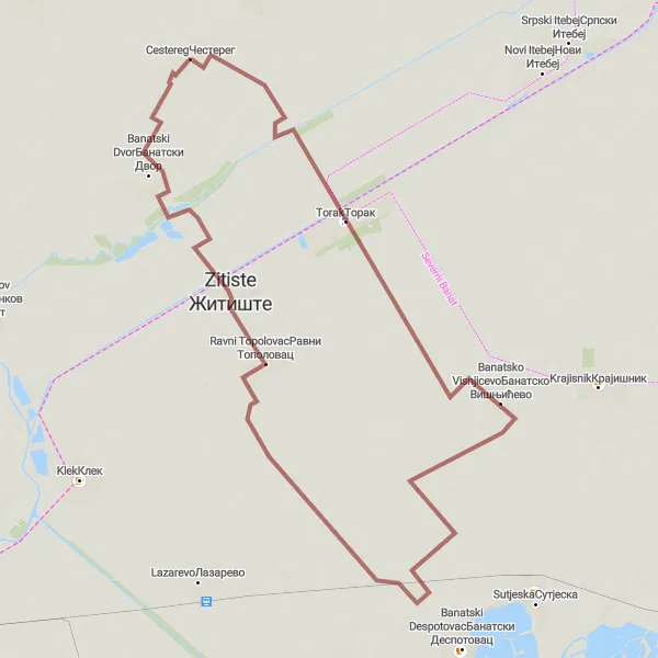 Map miniature of "Čestereg Exploration" cycling inspiration in Autonomous Province of Vojvodina, Serbia. Generated by Tarmacs.app cycling route planner
