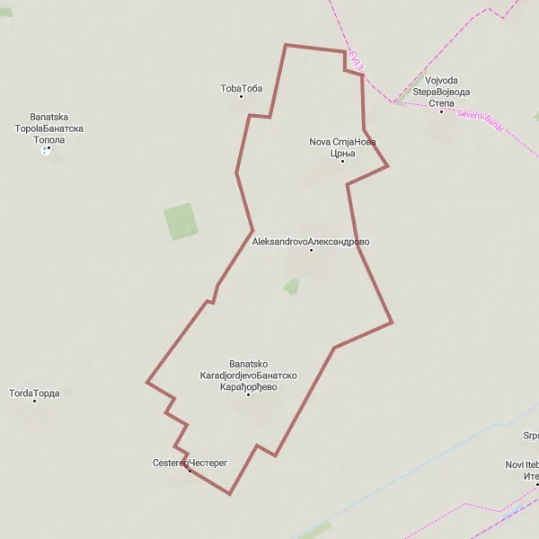 Map miniature of "Cestereg Loop" cycling inspiration in Autonomous Province of Vojvodina, Serbia. Generated by Tarmacs.app cycling route planner