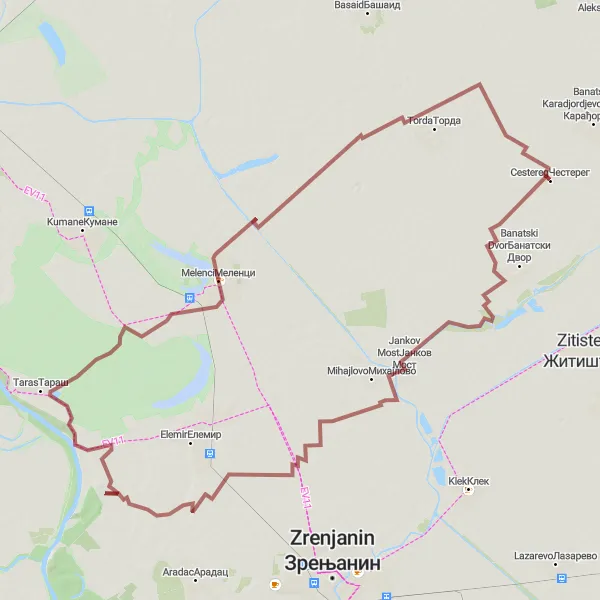 Map miniature of "Taras Expedition" cycling inspiration in Autonomous Province of Vojvodina, Serbia. Generated by Tarmacs.app cycling route planner