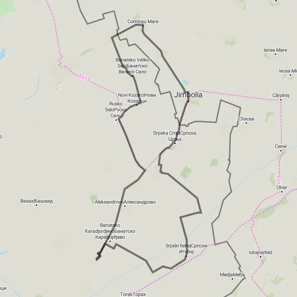 Map miniature of "Serbian Countryside Ride" cycling inspiration in Autonomous Province of Vojvodina, Serbia. Generated by Tarmacs.app cycling route planner