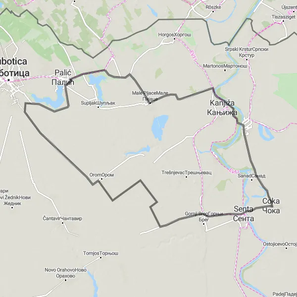 Map miniature of "Road Cycling Adventure through Vojvodina" cycling inspiration in Autonomous Province of Vojvodina, Serbia. Generated by Tarmacs.app cycling route planner