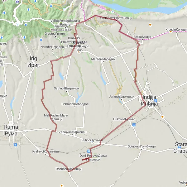 Map miniature of "Gravel Route from Čortanovci" cycling inspiration in Autonomous Province of Vojvodina, Serbia. Generated by Tarmacs.app cycling route planner