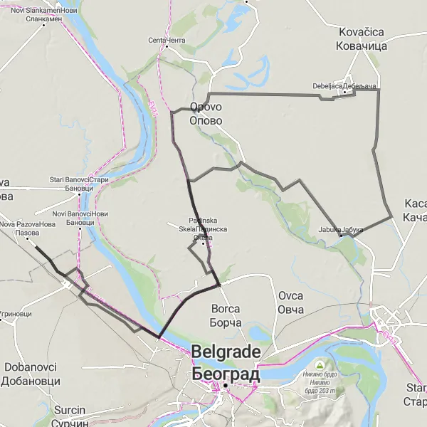 Map miniature of "Sefkerin and Besni Fok Road Loop" cycling inspiration in Autonomous Province of Vojvodina, Serbia. Generated by Tarmacs.app cycling route planner