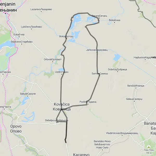 Map miniature of "Crepaja to Debeljaca Loop" cycling inspiration in Autonomous Province of Vojvodina, Serbia. Generated by Tarmacs.app cycling route planner