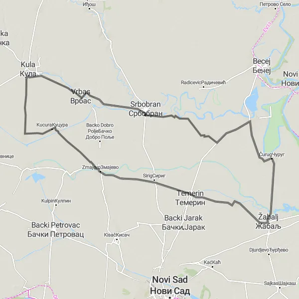 Map miniature of "The Legendary Road Tour" cycling inspiration in Autonomous Province of Vojvodina, Serbia. Generated by Tarmacs.app cycling route planner