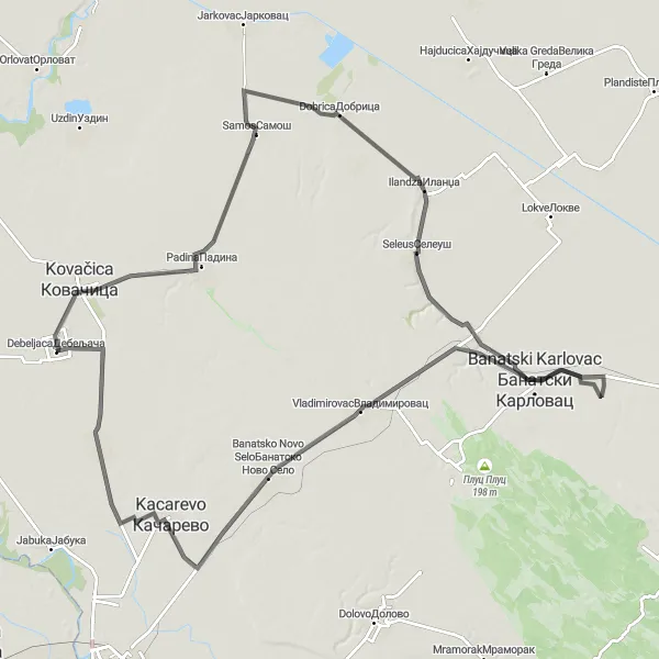 Map miniature of "Road Cycling Route: Debeljača - Banatsko Novo Selo Loop" cycling inspiration in Autonomous Province of Vojvodina, Serbia. Generated by Tarmacs.app cycling route planner