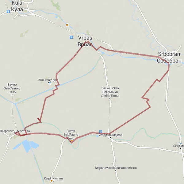 Map miniature of "Excursion through Vojvodina Countryside" cycling inspiration in Autonomous Province of Vojvodina, Serbia. Generated by Tarmacs.app cycling route planner