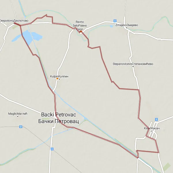 Map miniature of "Gravel Adventure near Despotovo" cycling inspiration in Autonomous Province of Vojvodina, Serbia. Generated by Tarmacs.app cycling route planner