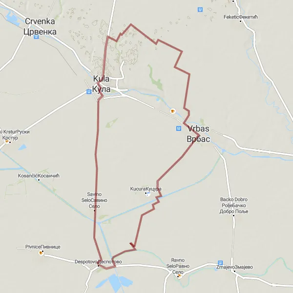 Map miniature of "Gravel Adventure in the Heartland" cycling inspiration in Autonomous Province of Vojvodina, Serbia. Generated by Tarmacs.app cycling route planner