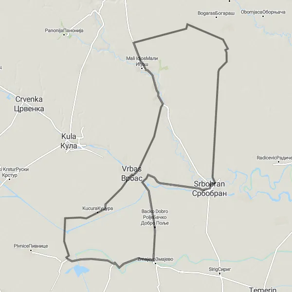 Map miniature of "Despotovo Loop" cycling inspiration in Autonomous Province of Vojvodina, Serbia. Generated by Tarmacs.app cycling route planner