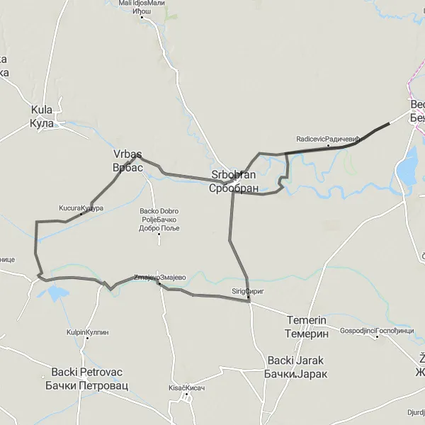 Map miniature of "Srbobran Circuit" cycling inspiration in Autonomous Province of Vojvodina, Serbia. Generated by Tarmacs.app cycling route planner