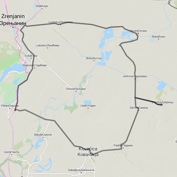 Map miniature of "The Scenic Road Trip" cycling inspiration in Autonomous Province of Vojvodina, Serbia. Generated by Tarmacs.app cycling route planner