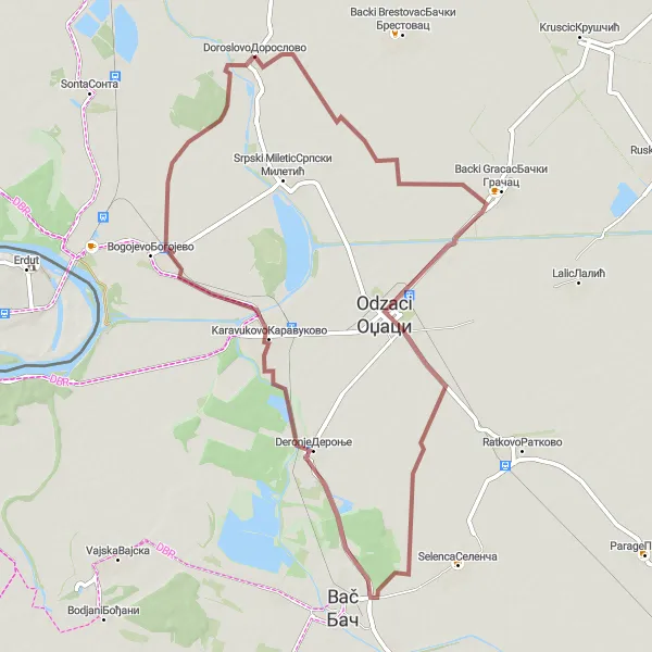 Map miniature of "Backroads Discovery" cycling inspiration in Autonomous Province of Vojvodina, Serbia. Generated by Tarmacs.app cycling route planner