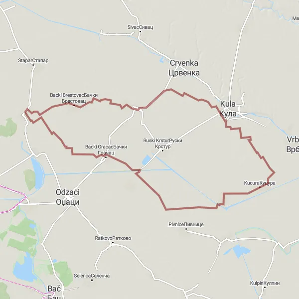 Map miniature of "Gravel Adventure" cycling inspiration in Autonomous Province of Vojvodina, Serbia. Generated by Tarmacs.app cycling route planner