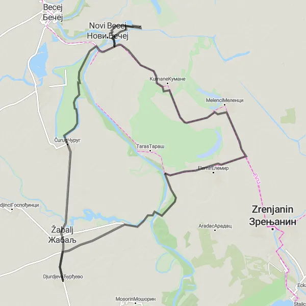 Map miniature of "Cultural Ride to Čurug: Unravel the Rich Heritage of Vojvodina" cycling inspiration in Autonomous Province of Vojvodina, Serbia. Generated by Tarmacs.app cycling route planner