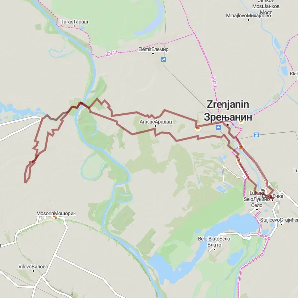 Map miniature of "Gravel Adventure: Exploring Zrenjanin and Aradac" cycling inspiration in Autonomous Province of Vojvodina, Serbia. Generated by Tarmacs.app cycling route planner