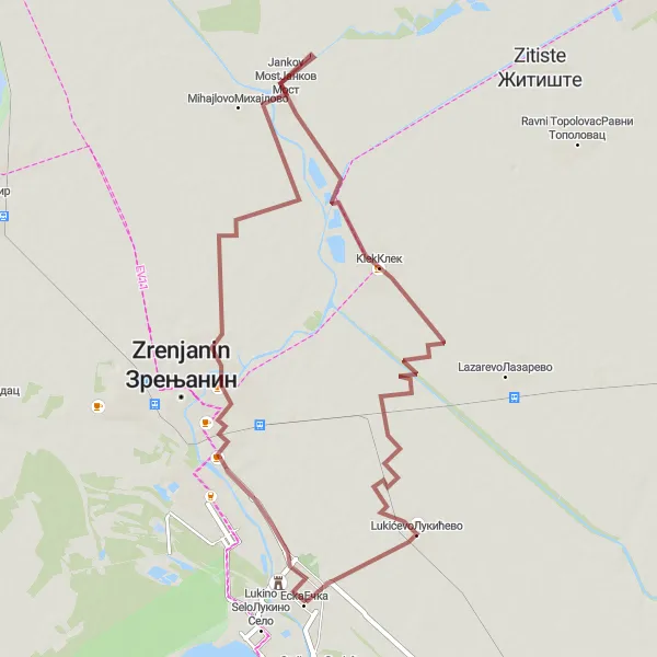 Map miniature of "Scenic Gravel Ride: Ečka and Beyond" cycling inspiration in Autonomous Province of Vojvodina, Serbia. Generated by Tarmacs.app cycling route planner