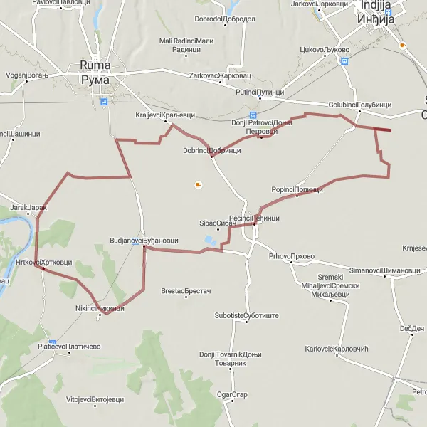 Map miniature of "Gravel Adventure in Hrtkovci" cycling inspiration in Autonomous Province of Vojvodina, Serbia. Generated by Tarmacs.app cycling route planner