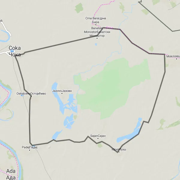 Map miniature of "Scenic Road Ride" cycling inspiration in Autonomous Province of Vojvodina, Serbia. Generated by Tarmacs.app cycling route planner