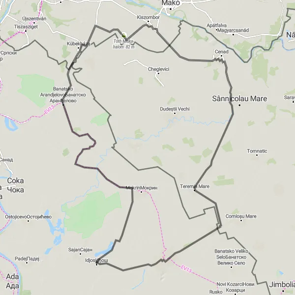 Map miniature of "The Grand Tour" cycling inspiration in Autonomous Province of Vojvodina, Serbia. Generated by Tarmacs.app cycling route planner