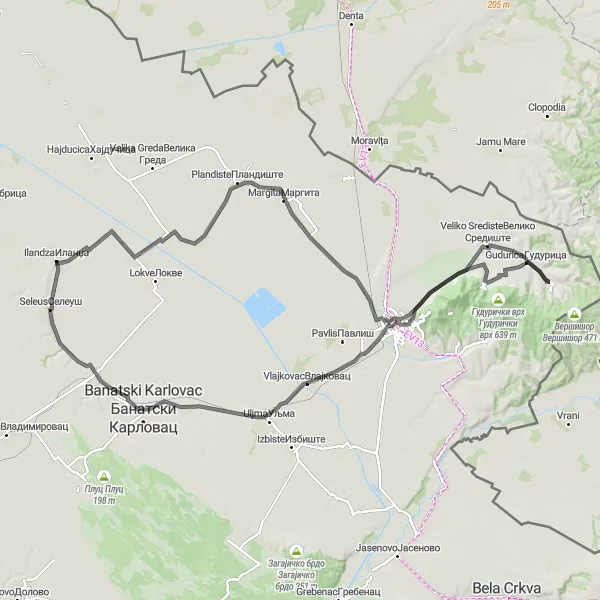 Map miniature of "Ilandža Circuit" cycling inspiration in Autonomous Province of Vojvodina, Serbia. Generated by Tarmacs.app cycling route planner