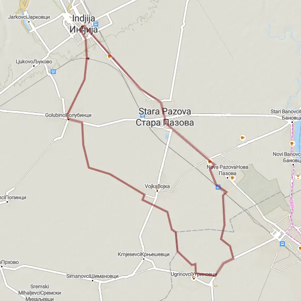Map miniature of "Gravel Adventure to Stara Pazova" cycling inspiration in Autonomous Province of Vojvodina, Serbia. Generated by Tarmacs.app cycling route planner