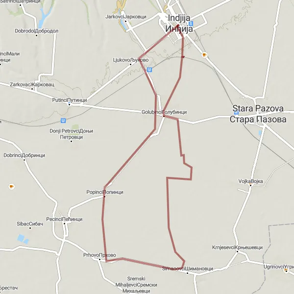 Map miniature of "Golubinci Explorer" cycling inspiration in Autonomous Province of Vojvodina, Serbia. Generated by Tarmacs.app cycling route planner
