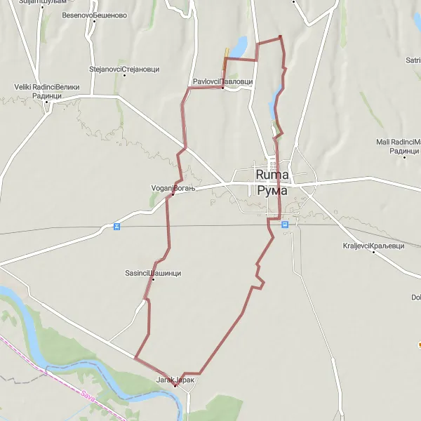 Map miniature of "Vojvodina Gravel Adventure" cycling inspiration in Autonomous Province of Vojvodina, Serbia. Generated by Tarmacs.app cycling route planner