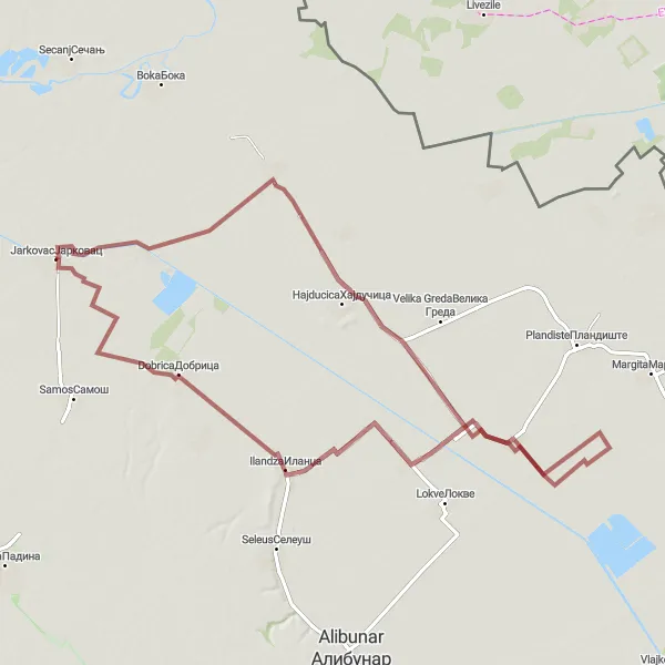 Map miniature of "Zaklina's Trail" cycling inspiration in Autonomous Province of Vojvodina, Serbia. Generated by Tarmacs.app cycling route planner