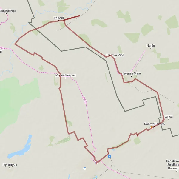 Map miniature of "Kikinda and Teremia Mică Trail" cycling inspiration in Autonomous Province of Vojvodina, Serbia. Generated by Tarmacs.app cycling route planner