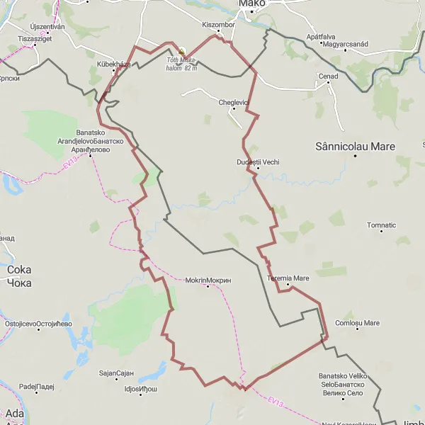 Map miniature of "Vrbica and Nakovo Trail" cycling inspiration in Autonomous Province of Vojvodina, Serbia. Generated by Tarmacs.app cycling route planner