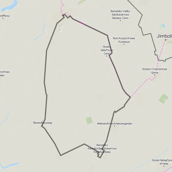 Map miniature of "Banat Field Cycling" cycling inspiration in Autonomous Province of Vojvodina, Serbia. Generated by Tarmacs.app cycling route planner