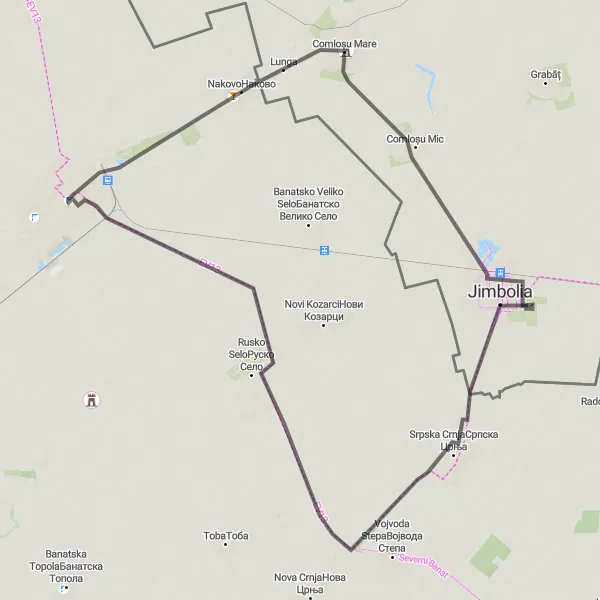 Map miniature of "Kikinda and Rusko Selo Adventure" cycling inspiration in Autonomous Province of Vojvodina, Serbia. Generated by Tarmacs.app cycling route planner