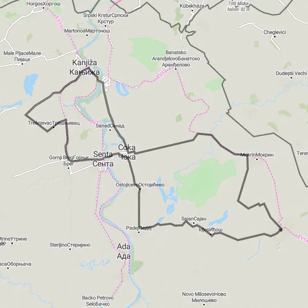Map miniature of "A Journey through Cultural Treasures" cycling inspiration in Autonomous Province of Vojvodina, Serbia. Generated by Tarmacs.app cycling route planner
