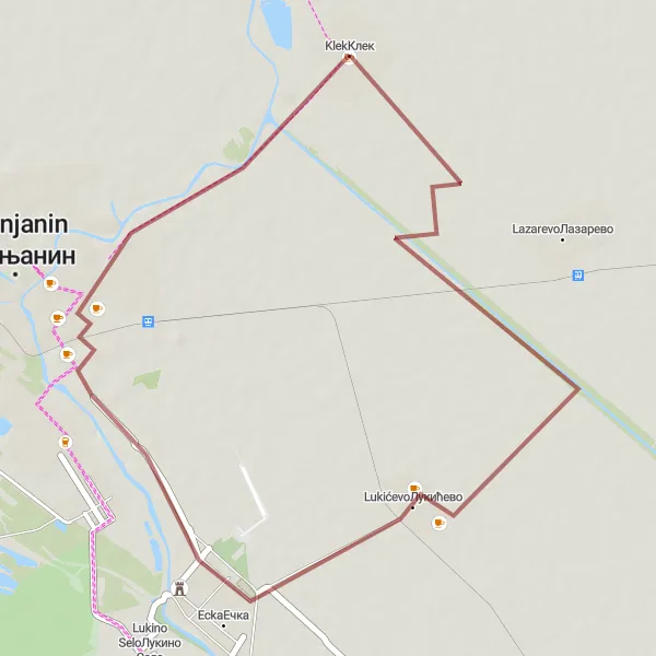 Map miniature of "Klek Loop" cycling inspiration in Autonomous Province of Vojvodina, Serbia. Generated by Tarmacs.app cycling route planner