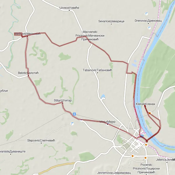 Map miniature of "The Gravel Escape" cycling inspiration in Autonomous Province of Vojvodina, Serbia. Generated by Tarmacs.app cycling route planner