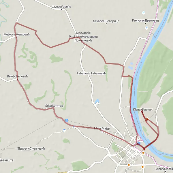 Map miniature of "Gravel Adventure by the Sava River" cycling inspiration in Autonomous Province of Vojvodina, Serbia. Generated by Tarmacs.app cycling route planner