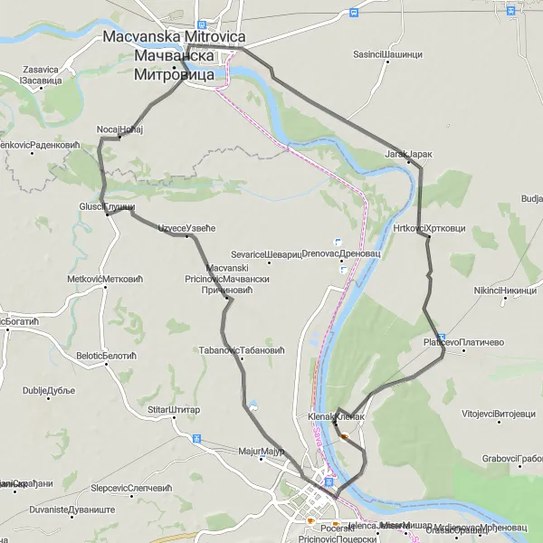 Map miniature of "Historical Marvels of Vojvodina" cycling inspiration in Autonomous Province of Vojvodina, Serbia. Generated by Tarmacs.app cycling route planner