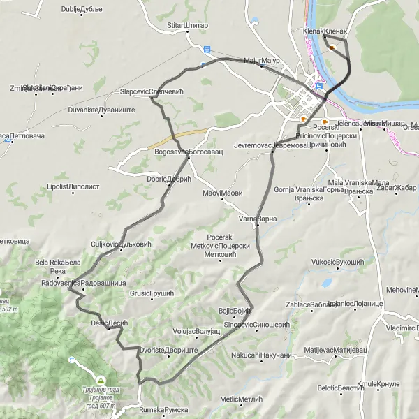 Map miniature of "Cycling Through Majur and Slatina" cycling inspiration in Autonomous Province of Vojvodina, Serbia. Generated by Tarmacs.app cycling route planner