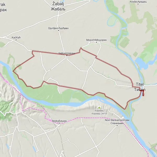 Map miniature of "Natural Wonders" cycling inspiration in Autonomous Province of Vojvodina, Serbia. Generated by Tarmacs.app cycling route planner