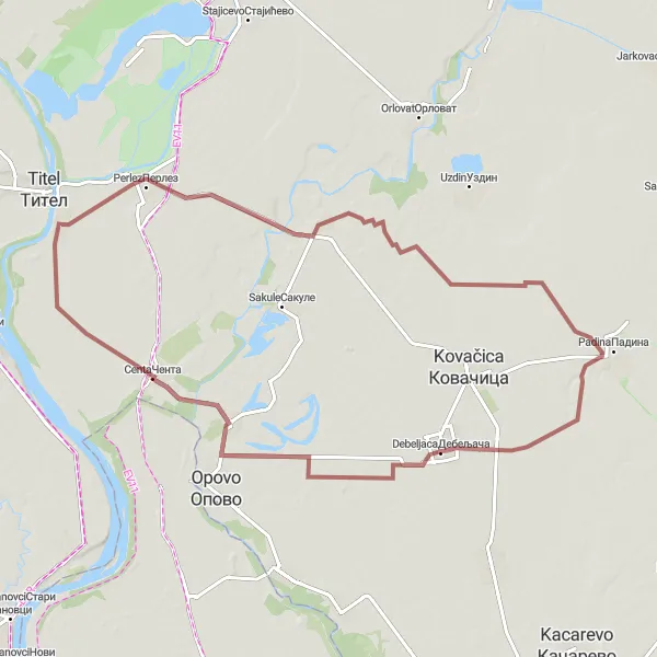 Map miniature of "In the Heart of Vojvodina" cycling inspiration in Autonomous Province of Vojvodina, Serbia. Generated by Tarmacs.app cycling route planner