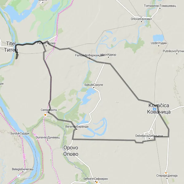 Map miniature of "Serbian Charm" cycling inspiration in Autonomous Province of Vojvodina, Serbia. Generated by Tarmacs.app cycling route planner