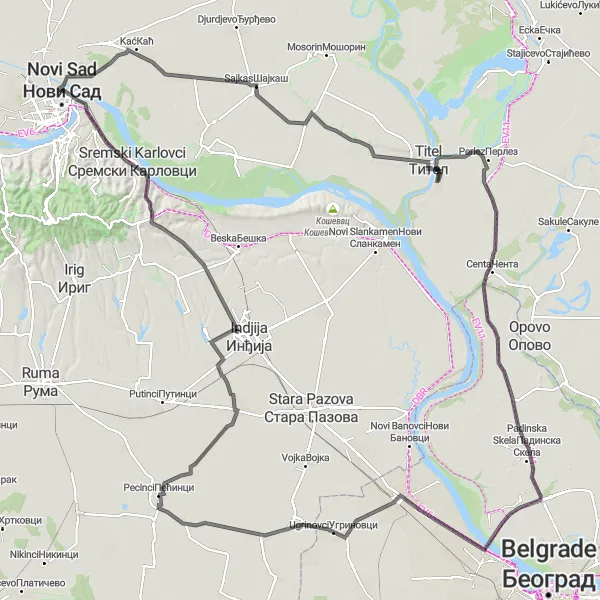 Map miniature of "Danube Loop" cycling inspiration in Autonomous Province of Vojvodina, Serbia. Generated by Tarmacs.app cycling route planner