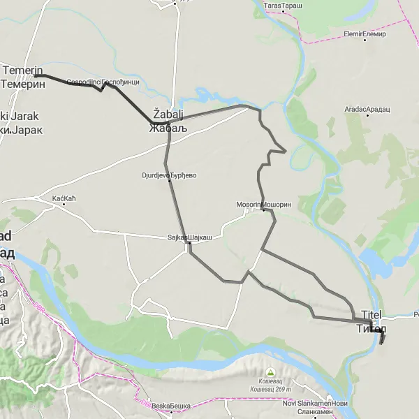 Map miniature of "Cultural Voyage" cycling inspiration in Autonomous Province of Vojvodina, Serbia. Generated by Tarmacs.app cycling route planner