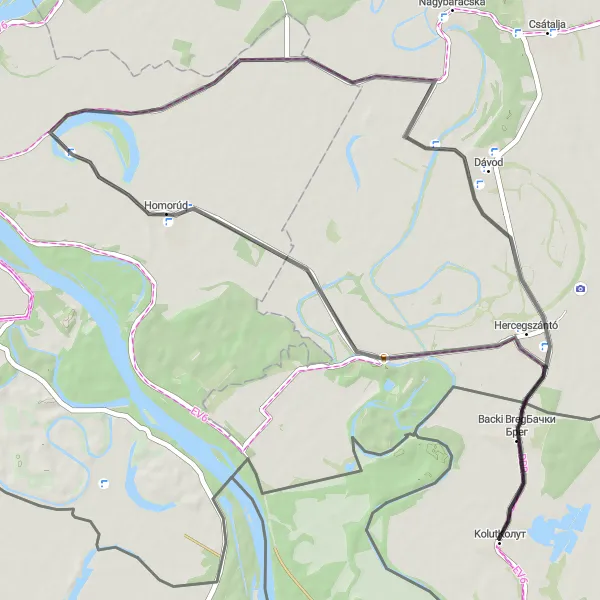 Map miniature of "Backi Breg Loop" cycling inspiration in Autonomous Province of Vojvodina, Serbia. Generated by Tarmacs.app cycling route planner