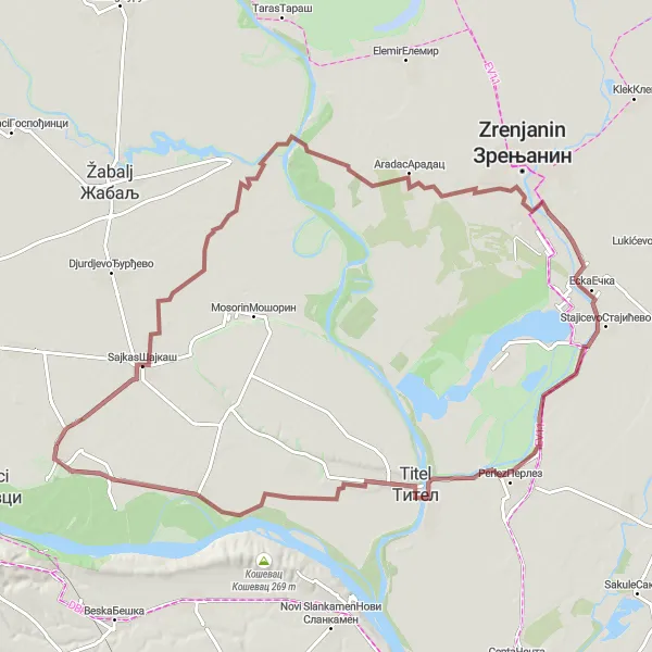 Map miniature of "Exploring Vojvodina's Hidden Gems" cycling inspiration in Autonomous Province of Vojvodina, Serbia. Generated by Tarmacs.app cycling route planner