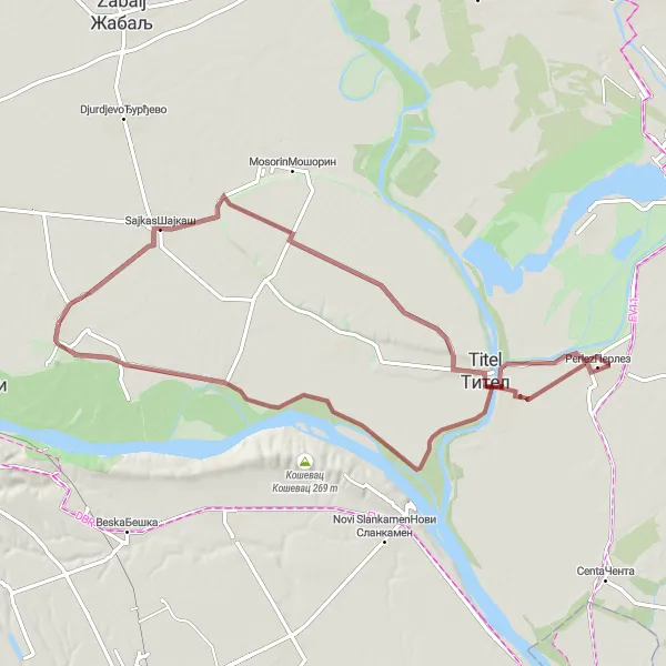 Map miniature of "The Sajkas Gravel Adventure" cycling inspiration in Autonomous Province of Vojvodina, Serbia. Generated by Tarmacs.app cycling route planner